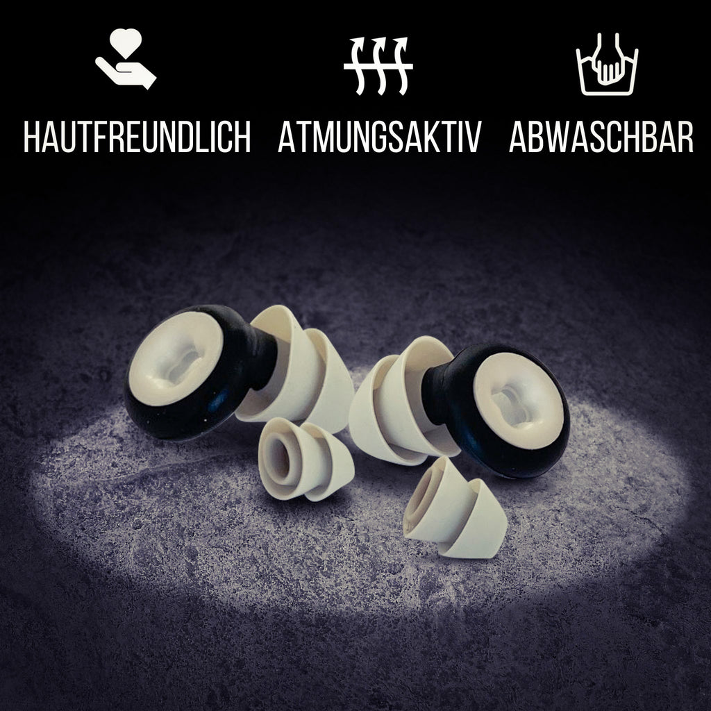 NACHFÜLLPACK -  "Doppeldecker" Ohrstöpsel | m. wechselbaren Endstücken | 28db SNR | hautfreundlich, atmungsaktiv, abwaschbar