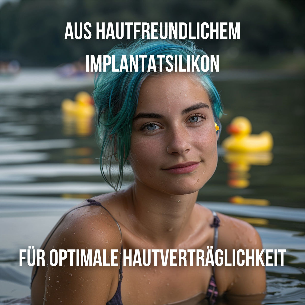 OHRSTÖPSEL "Quietscheentchen" | SCHWIMMEN, SCHNORCHELN, WASSERSPORT, DUSCHEN, BADEN | aus hautfreundlichem Implantatsilikon für beste Hautverträglichkeit
