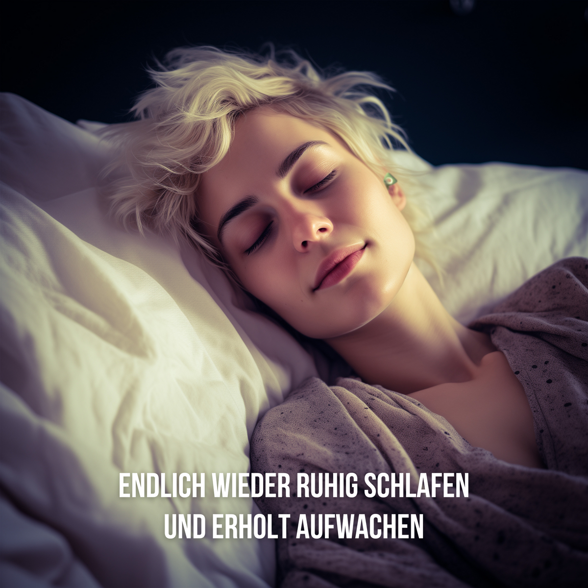 Frau schläft entspannt mit OHRSTÖPSEL zum Schlafen "Kleinmachnow" | für kleine Gehörgänge | Berlin Ear Guard gegen Schnarchen 27 dB SNR